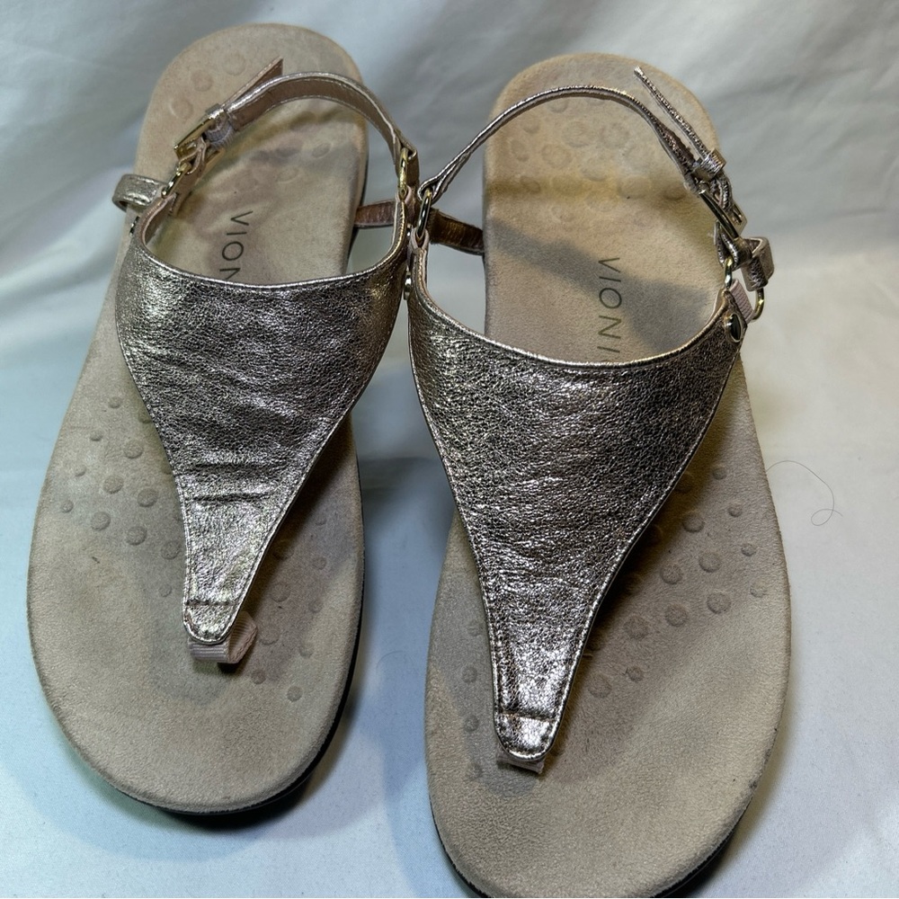 Vionic Kirra Metallic Rose Gold Sandals W/Adjustable Strap Size 9-EUC